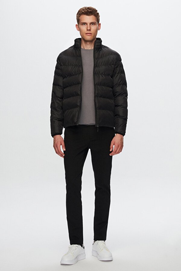 Ds Damat Slim Fit Siyah Rüzgar Geçirmez Elyaf Dolgulu Şişme Mont