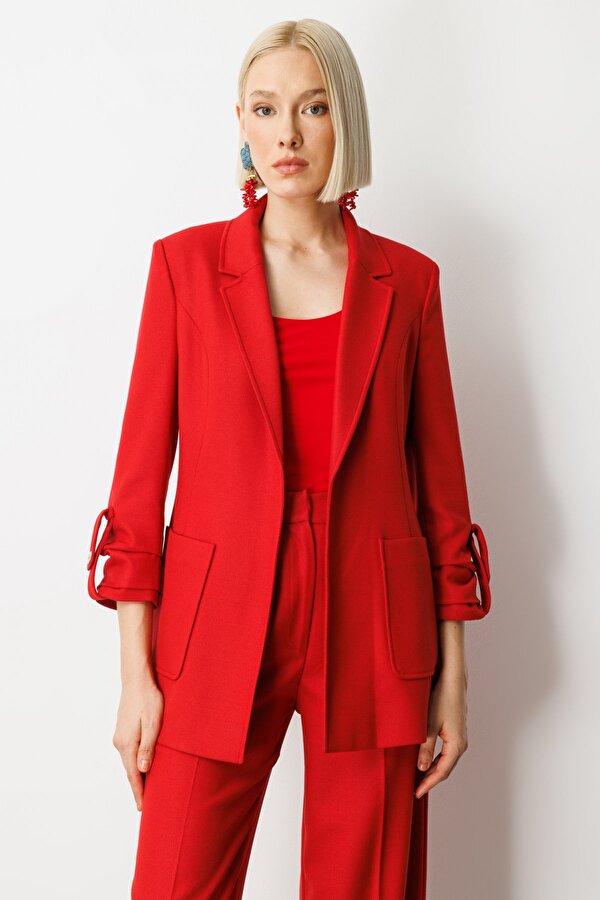 Kadın Kolu Apoletli Torba Cepli Ceket 5057 Kırmızı