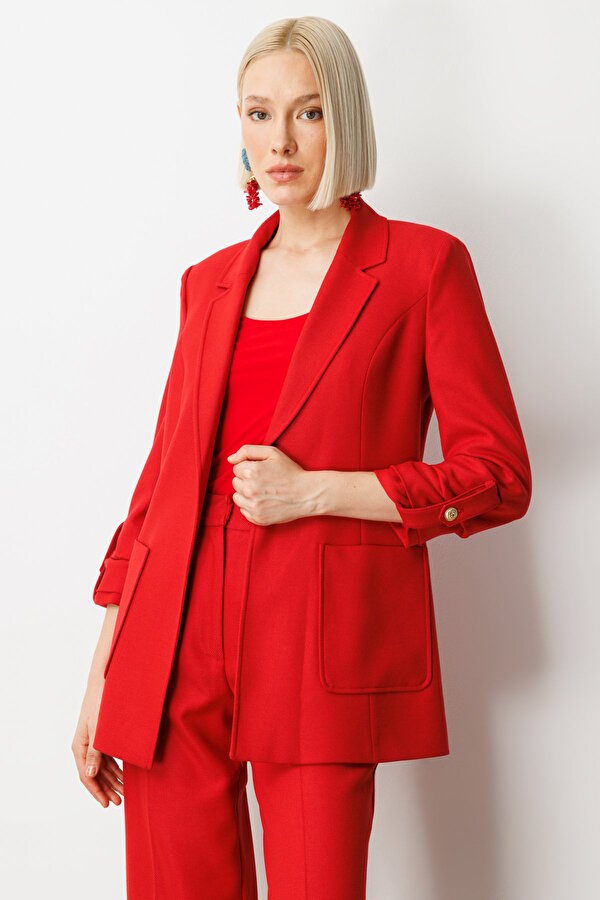 Kadın Kolu Apoletli Torba Cepli Ceket 5057 Kırmızı