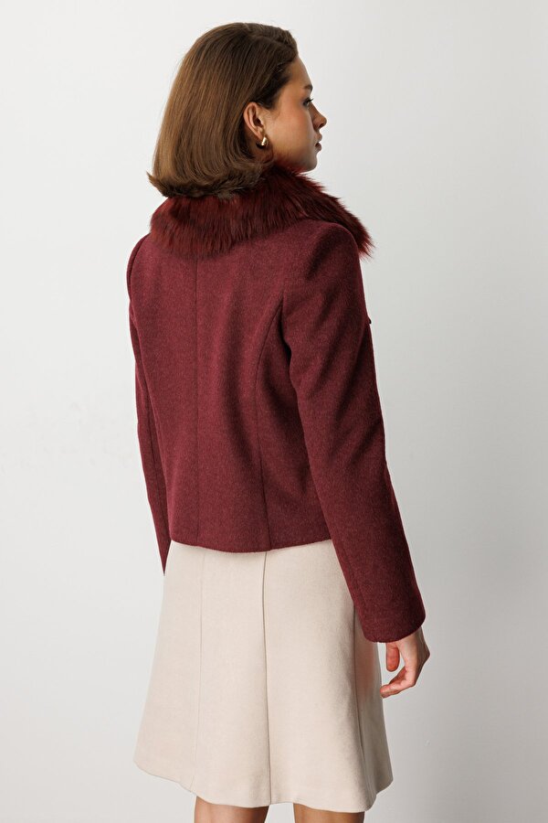 Kadın Yakası Kürklü Kısa Mont 6121 Bordo