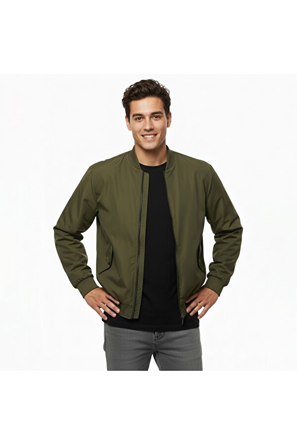 Russel Padded Bomber Erkek Haki Dik Yaka Ceket