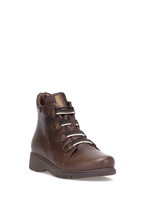 D25KB-4535 Kadın Hakiki Deri Düz Bot Kahverengi