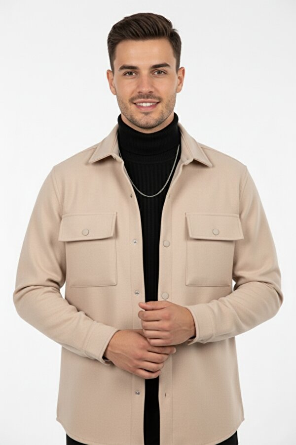 DeepSEA Erkek Krem Premium Kaşe Ceket – Şık, Modern ve Sıcak Tutan Tasarım Ceket Mont 2500559