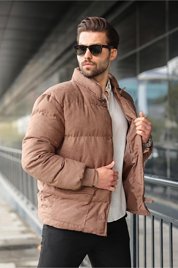 Vizon Düğmeli Dik Yaka Erkek Şişme Mont E7435