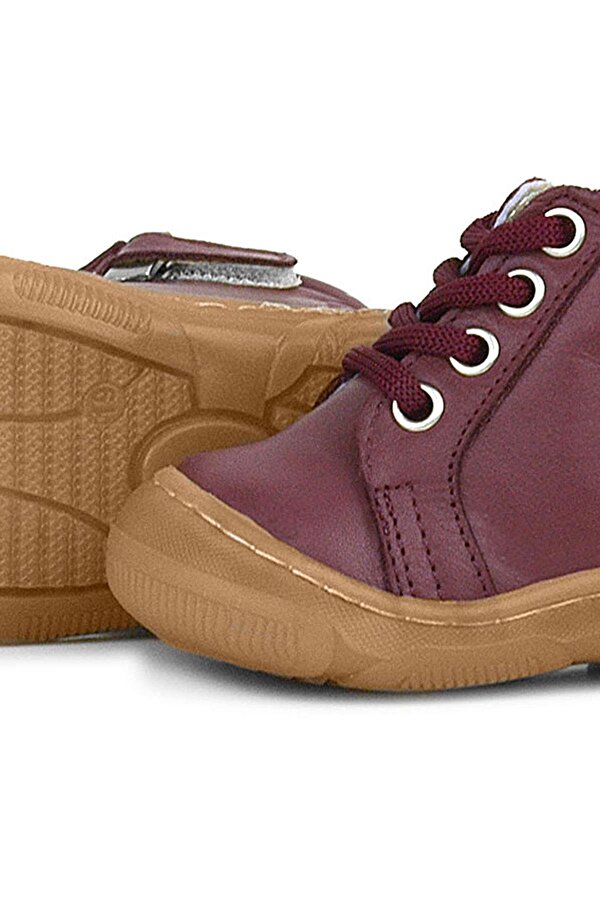 Anatomik Yumuşak Hakiki Deri Fermuarlı Bordo Bebek Bot Ayakkabı