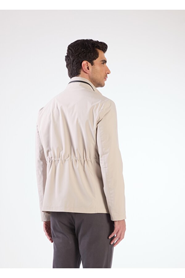 Bej Erkek Regular Fit Düz Renk Hakim Yaka Safari Mont