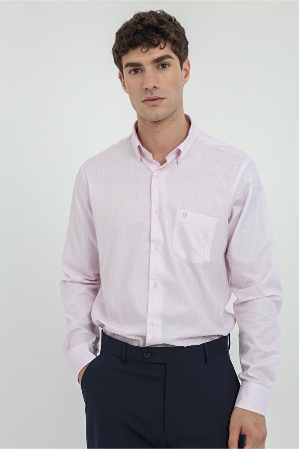 Mor Kare Desen Regular Fit Erkek Gömlek