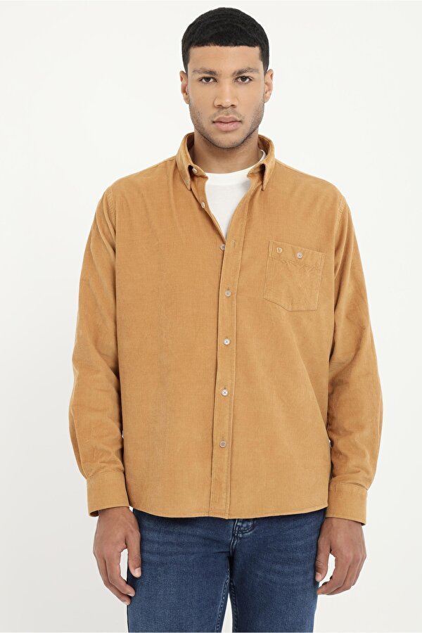 Camel Fitilli Kadife Regular Fit Erkek Gömlek