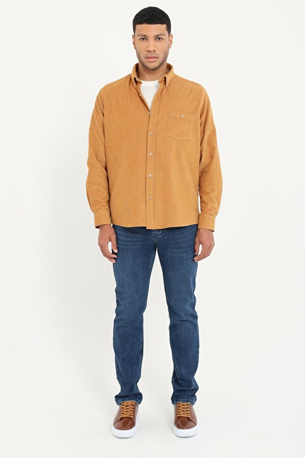 Camel Fitilli Kadife Regular Fit Erkek Gömlek