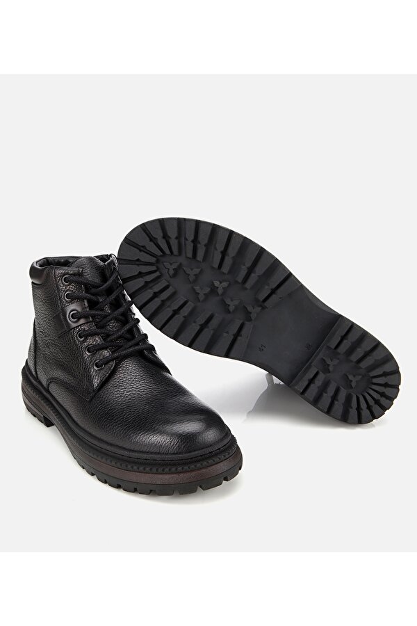 Erkek Deri Siyah Bağcıklı Kalın Tabanlı Casual Bot