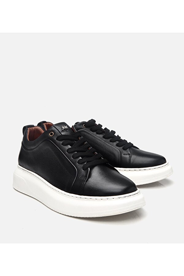 Erkek Deri Siyah Hafif Tabanlı Spor Ayakkabı