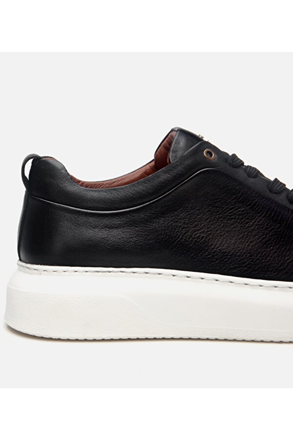 Erkek Deri Siyah Hafif Tabanlı Spor Ayakkabı