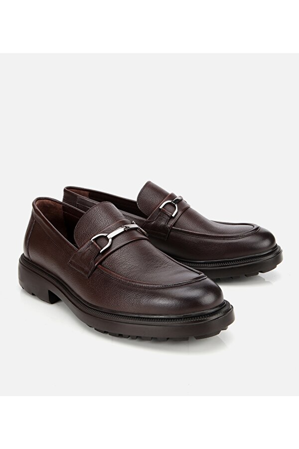 Erkek Deri Kahverengi Tokalı Günlük Loafer