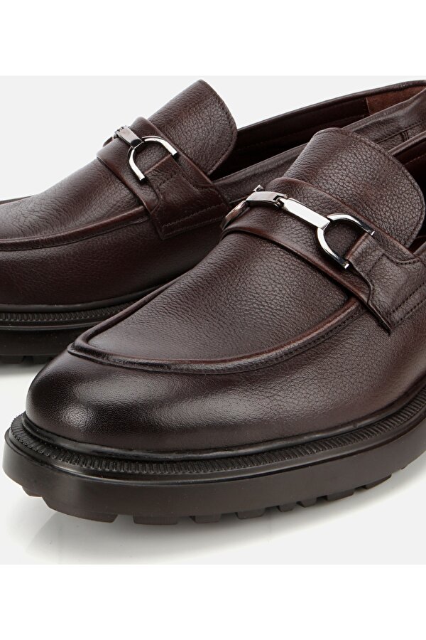 Erkek Deri Kahverengi Tokalı Günlük Loafer