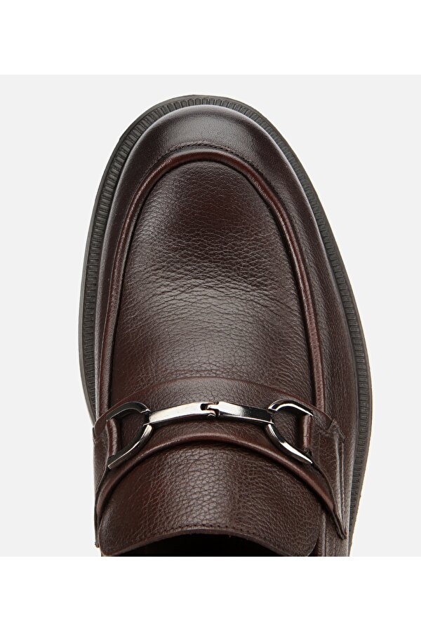 Erkek Deri Kahverengi Tokalı Günlük Loafer