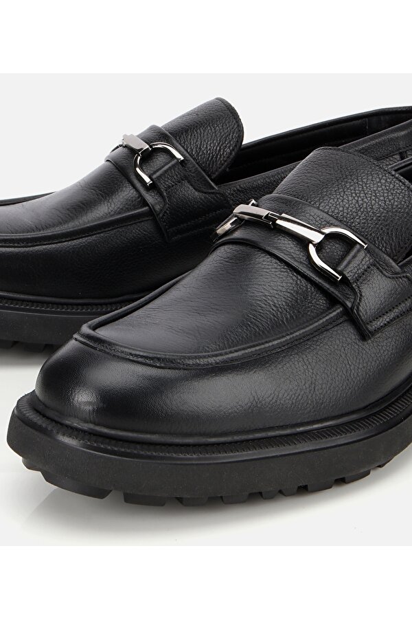 Erkek Deri Siyah Tokalı Günlük Loafer