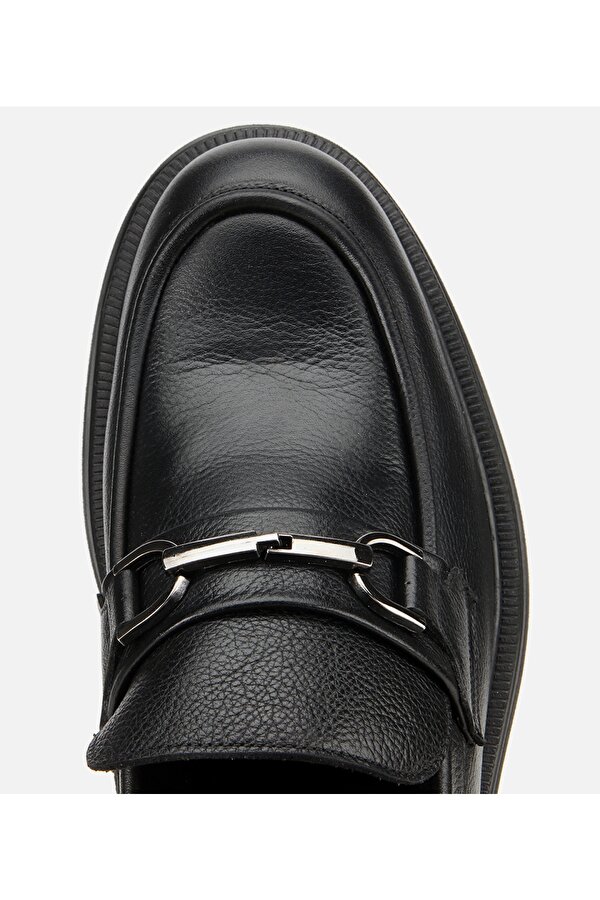 Erkek Deri Siyah Tokalı Günlük Loafer