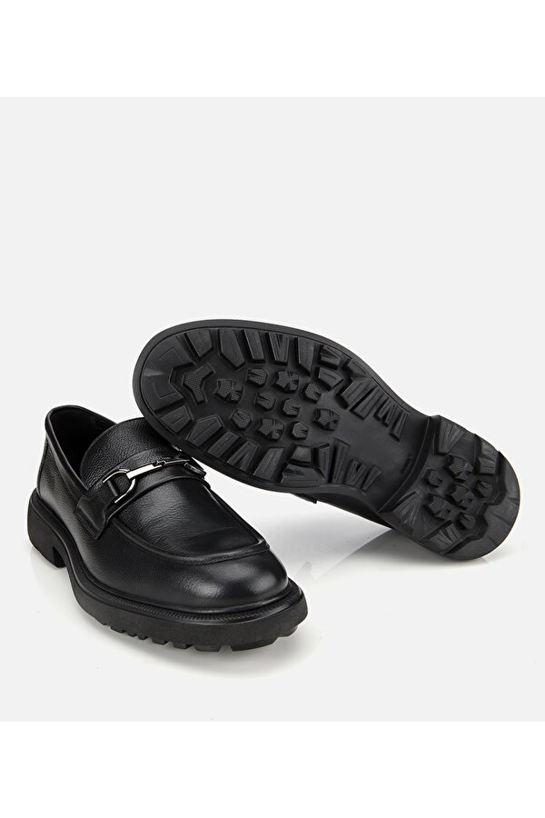 Erkek Deri Siyah Tokalı Günlük Loafer