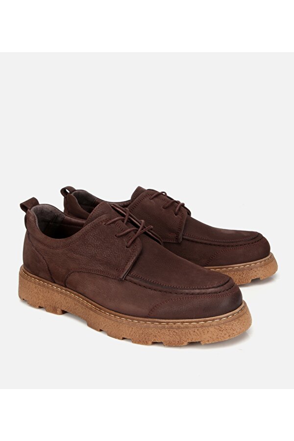 Erkek Nubuk Deri Kahverengi Kalın Tabanlı Günlük Ayakkabı