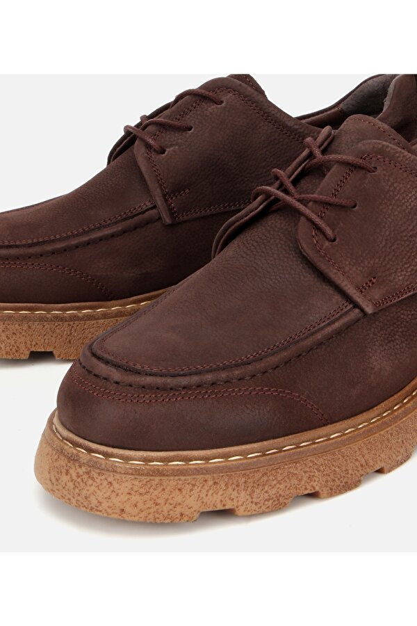 Erkek Nubuk Deri Kahverengi Kalın Tabanlı Günlük Ayakkabı