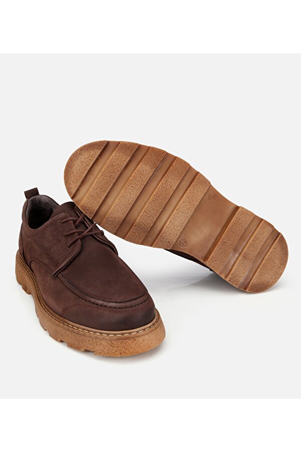 Erkek Nubuk Deri Kahverengi Kalın Tabanlı Günlük Ayakkabı