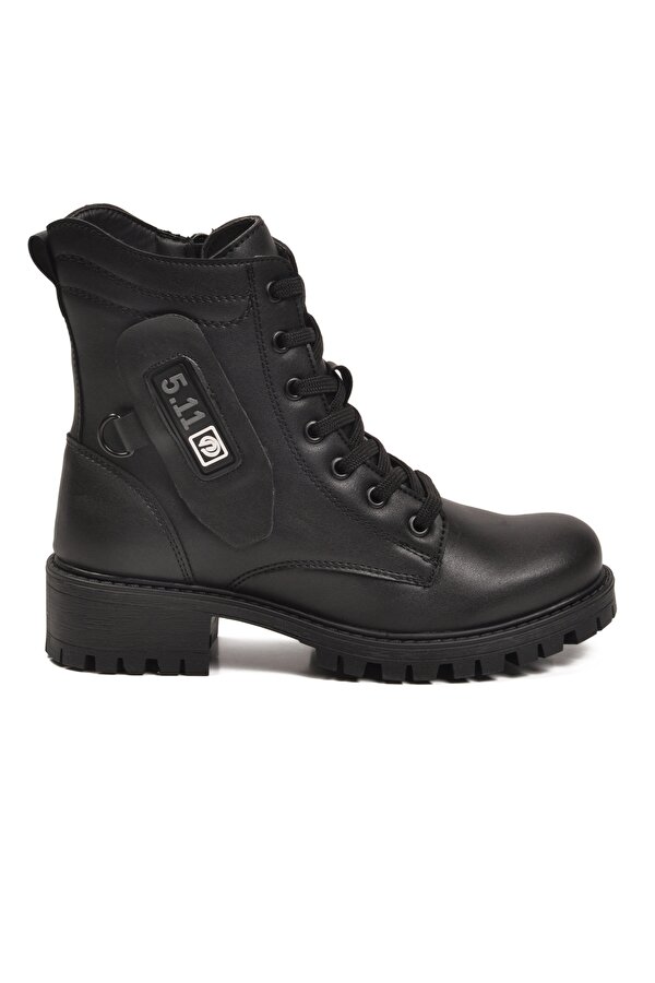 Siyah İçi Polarlı Kaymaz Taban Fermuarlı Kadın Bot 24024 Z