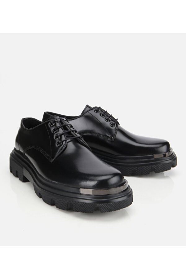 Erkek Açma Deri Siyah Yüksek Tabanlı Günlük Ayakkabı