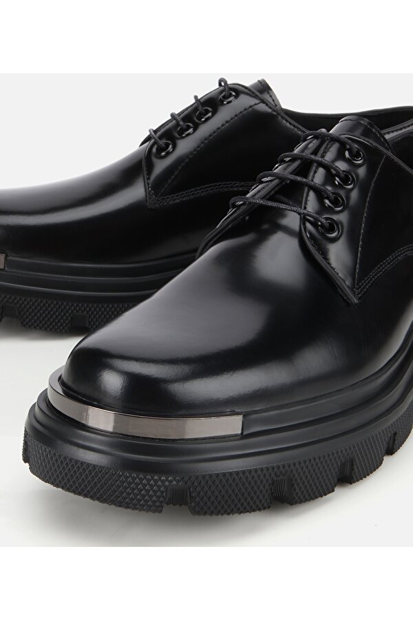 Erkek Açma Deri Siyah Yüksek Tabanlı Günlük Ayakkabı