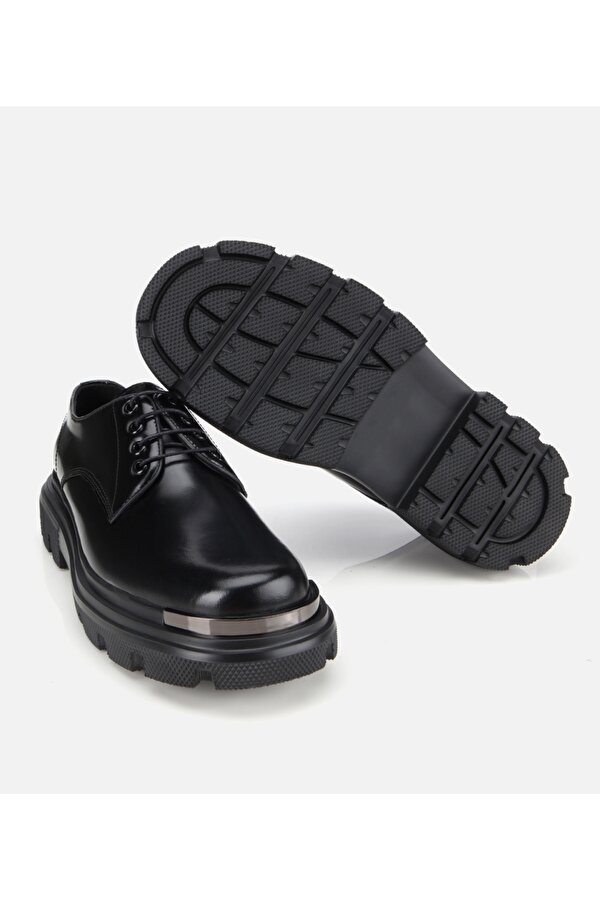 Erkek Açma Deri Siyah Yüksek Tabanlı Günlük Ayakkabı