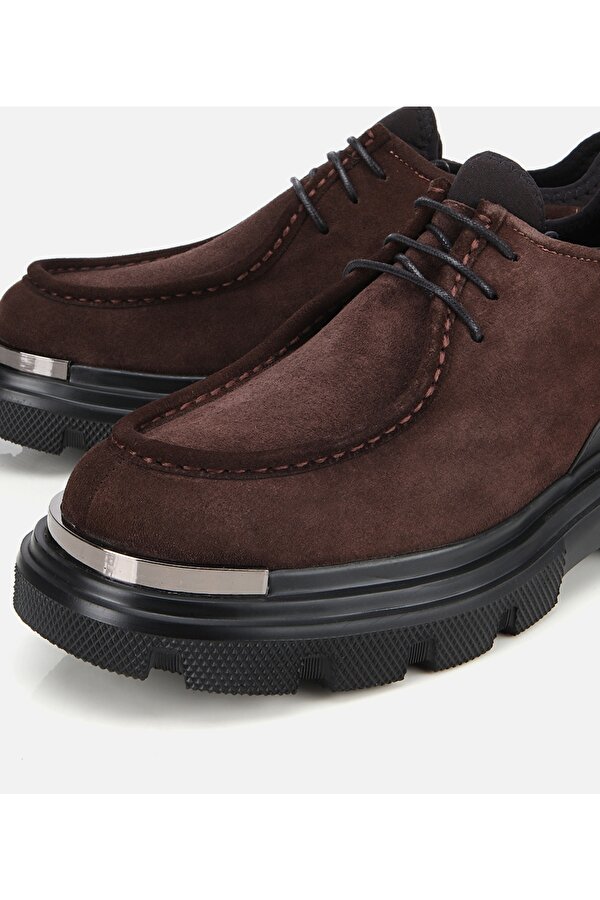 Erkek Süet Deri Kahverengi Yüksek Tabanlı Günlük Ayakkabı