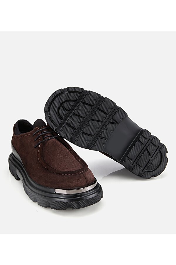 Erkek Süet Deri Kahverengi Yüksek Tabanlı Günlük Ayakkabı