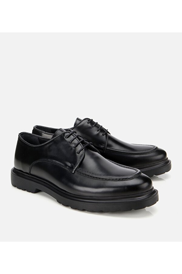 Erkek Açma Deri Siyah Dikiş Detaylı Günlük Ayakkabı