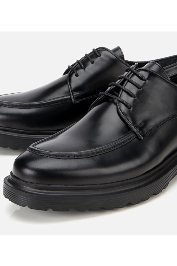 Erkek Açma Deri Siyah Dikiş Detaylı Günlük Ayakkabı