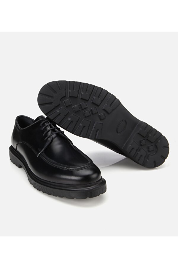 Erkek Açma Deri Siyah Dikiş Detaylı Günlük Ayakkabı
