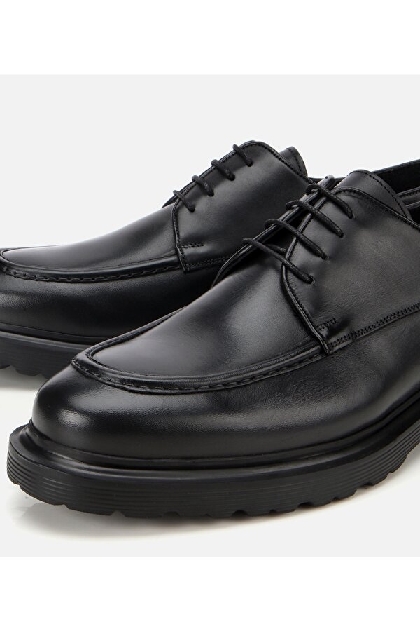 Erkek Deri Siyah Dikiş Detaylı Günlük Ayakkabı