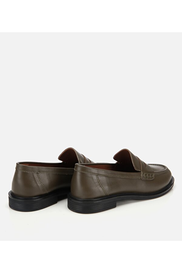 Kadın Deri Haki Yumuşak Dokulu Klasik Loafer