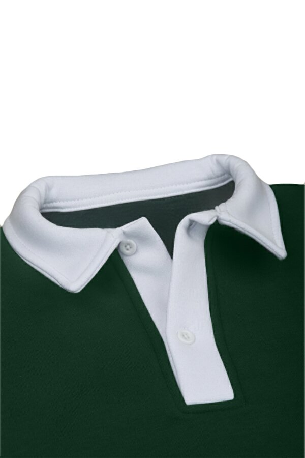 DeepSEA Erkek Yeşil Relax Fit İçi Polarlı Polo Yaka Sweatshirt – Pamuklu Kalın Sweatshirt 2600762