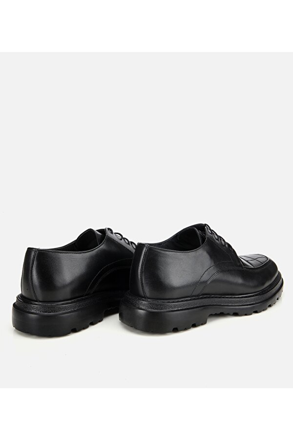 Erkek Kroko Deri Siyah Yüksek Tabanlı Klasik Ayakkabı