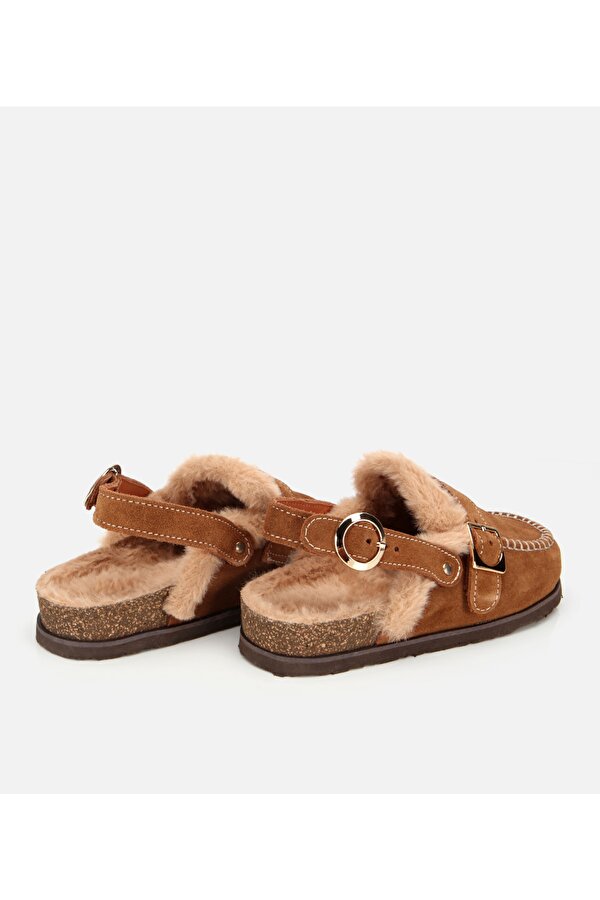 Kadın Süet Deri Taba İçi Kürklü Sabo Terlik