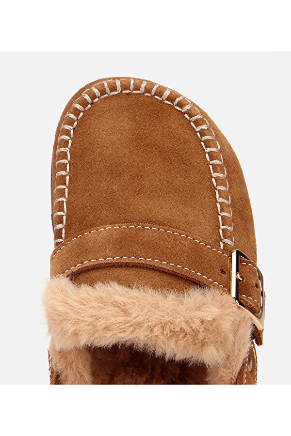 Kadın Süet Deri Taba İçi Kürklü Sabo Terlik