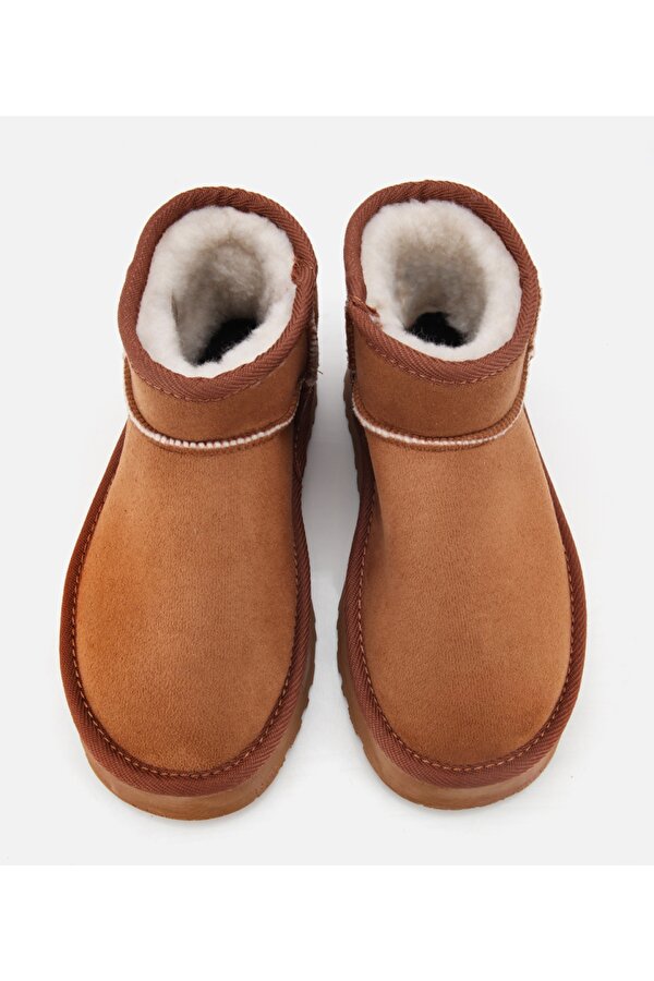 Kadın Süet Taba İçi Kürklü Bilekte Kalın Tabanlı Düz Bot