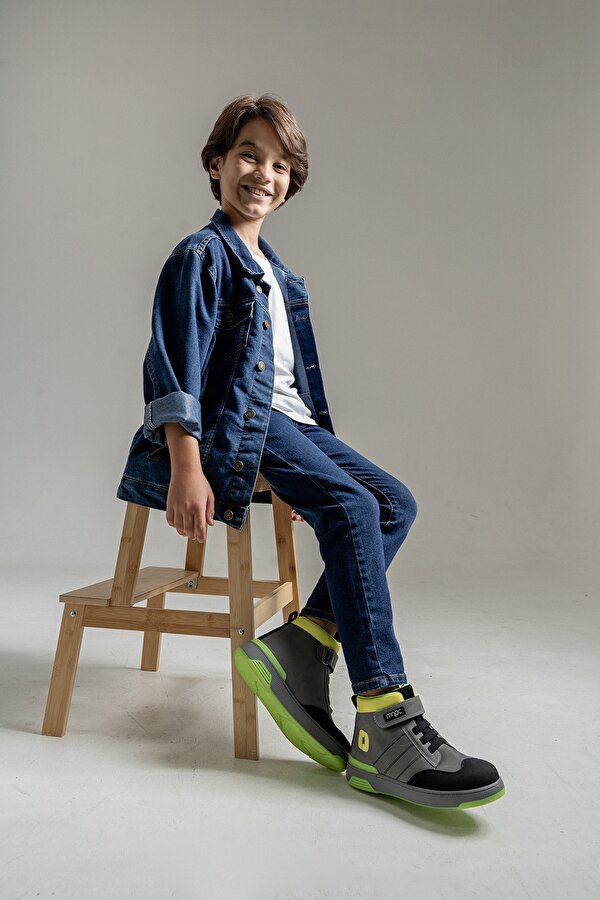 Erkek Çocuk Gri Hakiki Deri Anatomik Günlük Bot