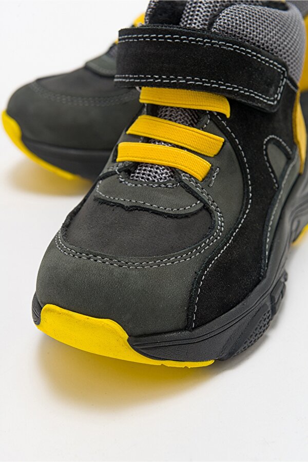 Erkek Çocuk Gri-Sarı Hakiki Deri Suya Dayanıklı Anatomik Günlük Bot