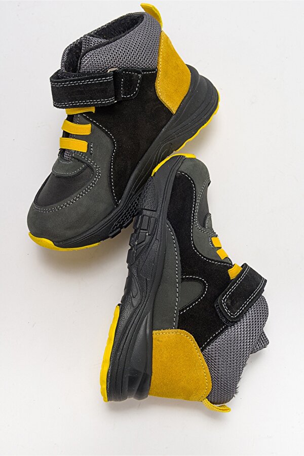 Erkek Çocuk Gri-Sarı Hakiki Deri Suya Dayanıklı Anatomik Günlük Bot