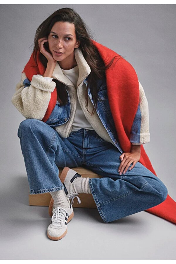 M1110278 Rubina 90lar Suni Kürklü Jean Ceket Kadın Mont