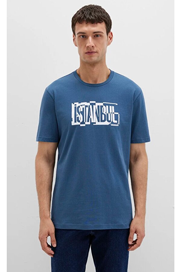 M0611789-90609 İstanbul Baskılı Tişört Erkek T-Shirt