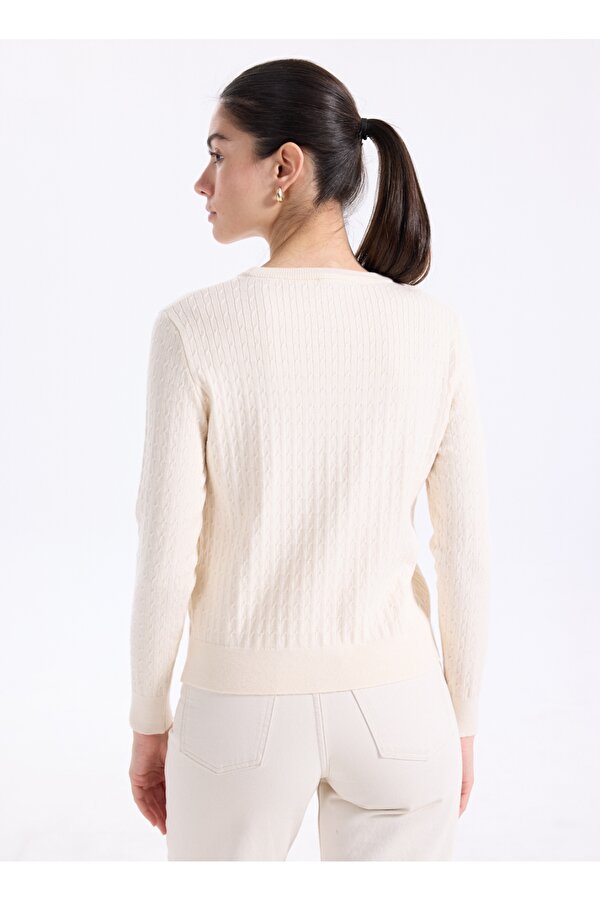 Gömlek Yaka Basic Düz Ekru Kazak Kadın PBF5WL-KZK9526