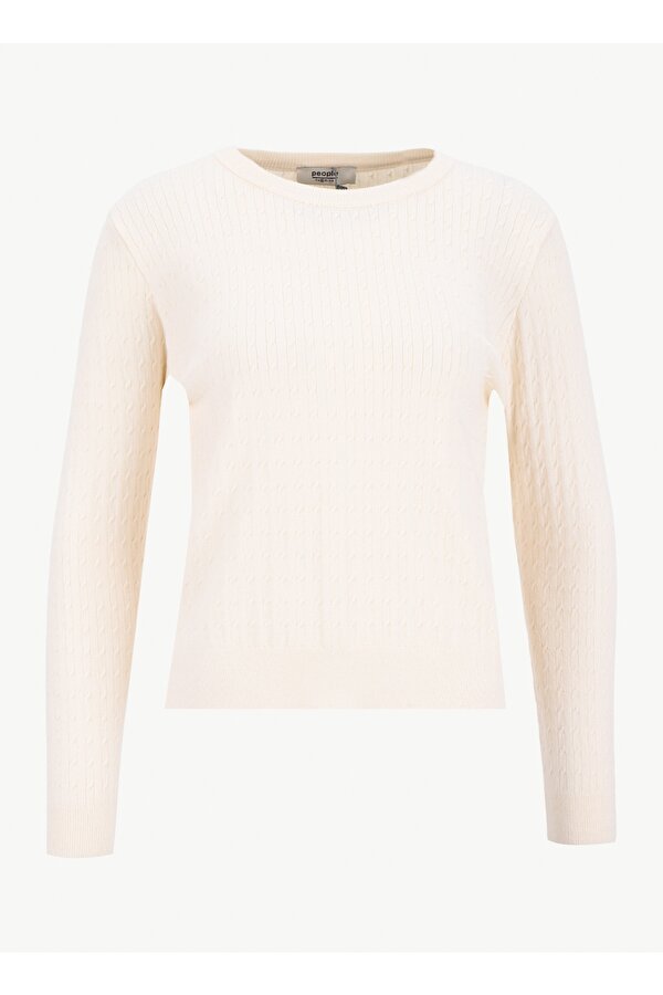 Gömlek Yaka Basic Düz Ekru Kazak Kadın PBF5WL-KZK9526