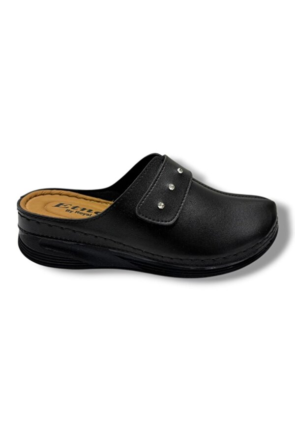 Poli 726-26 Cilt Deri Cırtlı Taşlı Anatomik Sabo Kadın Terlik