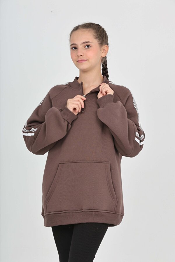Toontoy Kız Çocuk Relax Fit Yarım Balıkçı Yaka Reglan Kol Sweatshirt